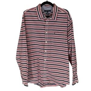 Tommy Hilfiger Mens XL Classic Fit Striped Button Down Shirt Navy Red White L/S